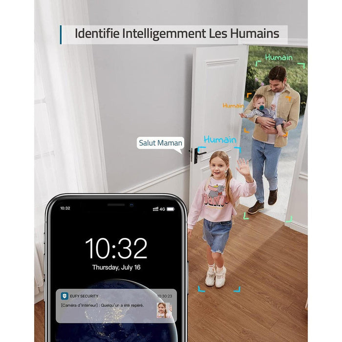 Eufy E220 - Caméra intérieure 360° 2K WIFI, Détection des Humains et Animaux par l'IA, Assistants Vocaux-Tektek