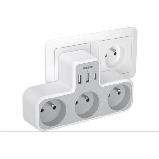 Tessan-Multiprise mural 3 prises 3 USB