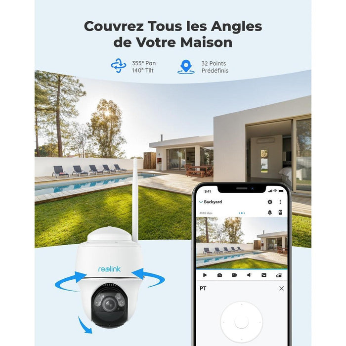 Reolink Argus PT 2024 - Caméra solaire Wifi 5MP 360°- Détection intelligente - Projecteur LED