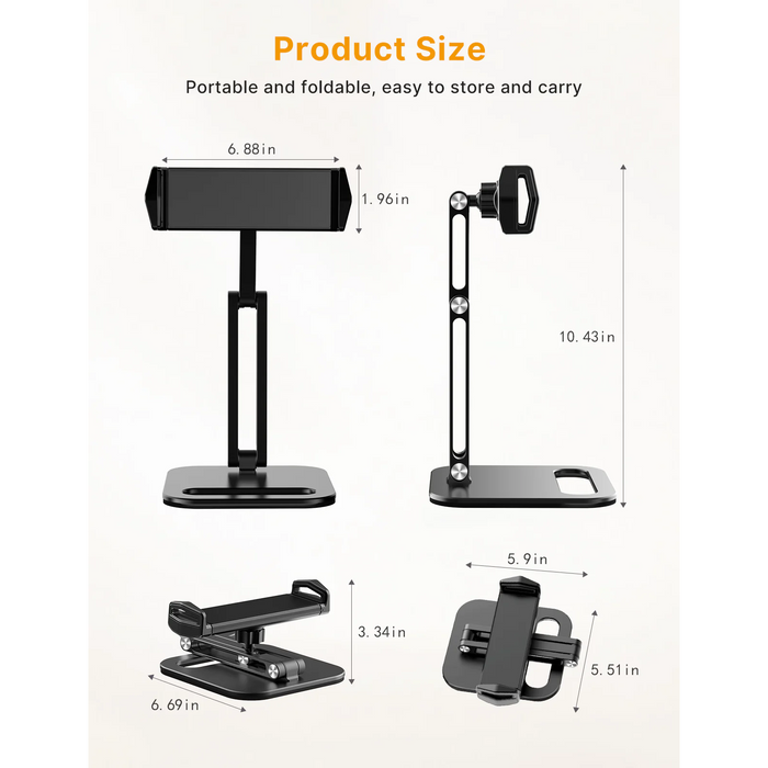 Vijim - Support Tablette et Téléphone en aluminium avec base lestée, réglable à 360° et pliable