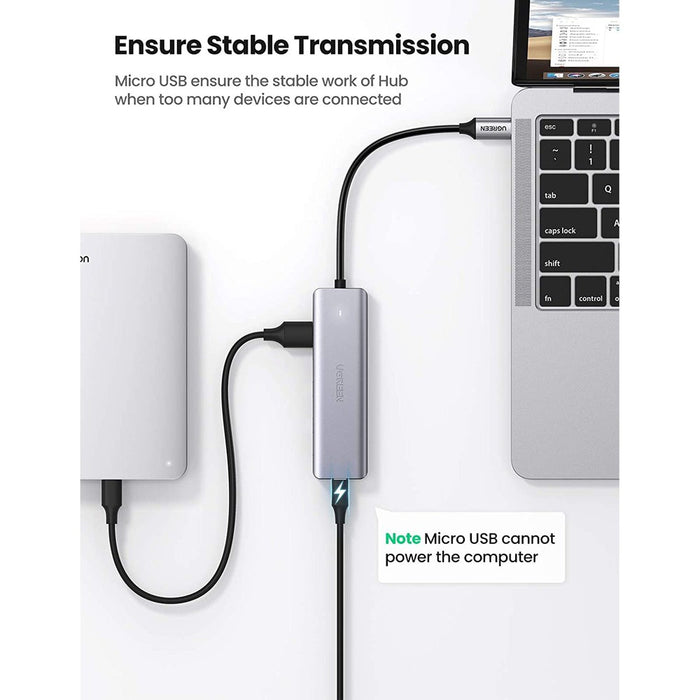 UGREEN - Hub 4 ports USB 3.0 + 1 port Micro USB, entrée USB-C