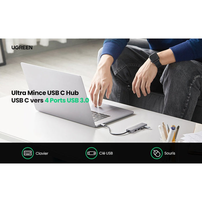 UGREEN - Hub 4 ports USB 3.0 + 1 port Micro USB, entrée USB-C