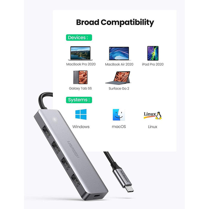 UGREEN - Hub 4 ports USB 3.0 + 1 port Micro USB, entrée USB-C